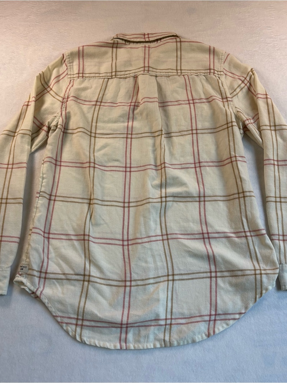 Toad&Co Cream Plaid Button-Down Shirt with Red and Tan Lines - Picture 5 of 6